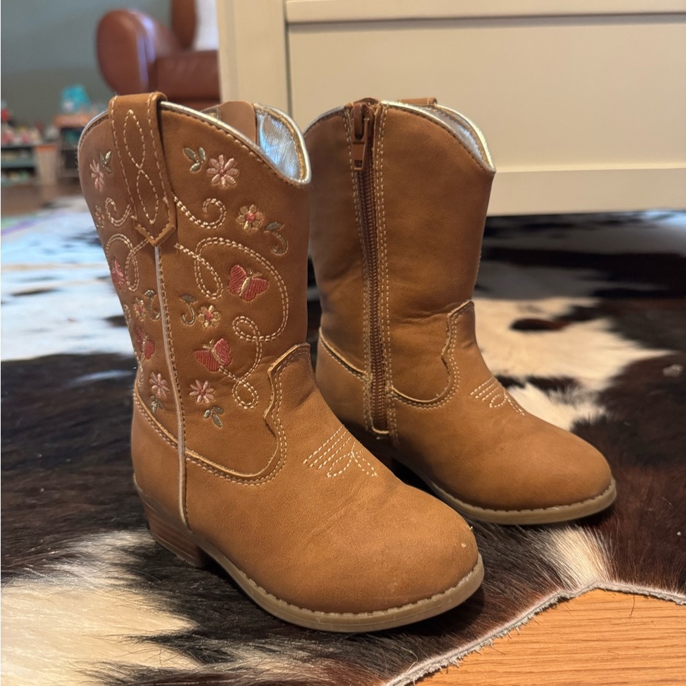 Embroidered Brown Cowboy Boots for Kids